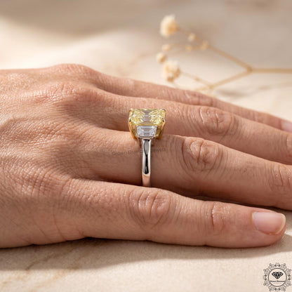 3ct Yellow Radiant Lab Grown Diamond Three Stone Engagement Ring