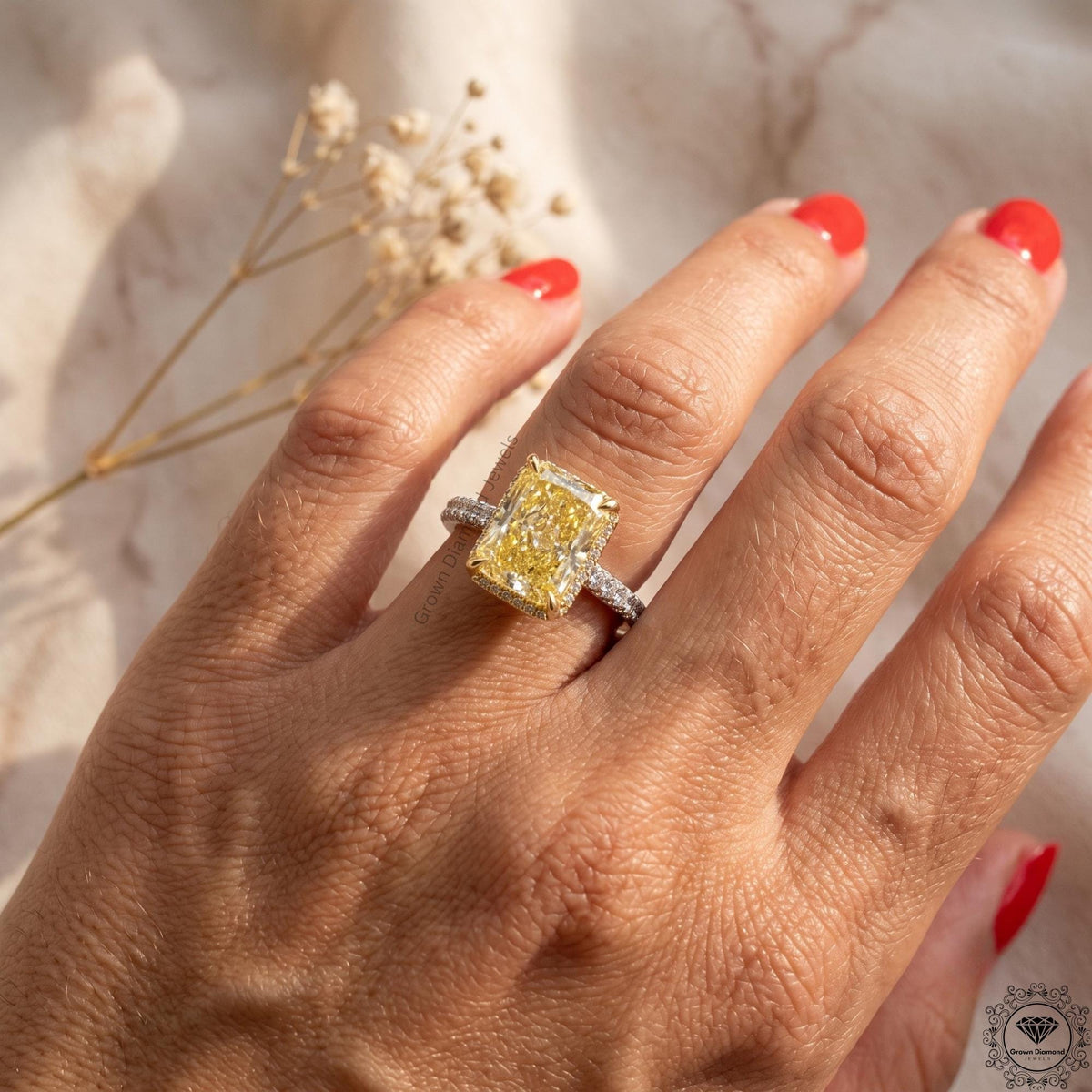 3ct Radiant Intense Yellow Lab Grown Diamond Hidden Halo Ring