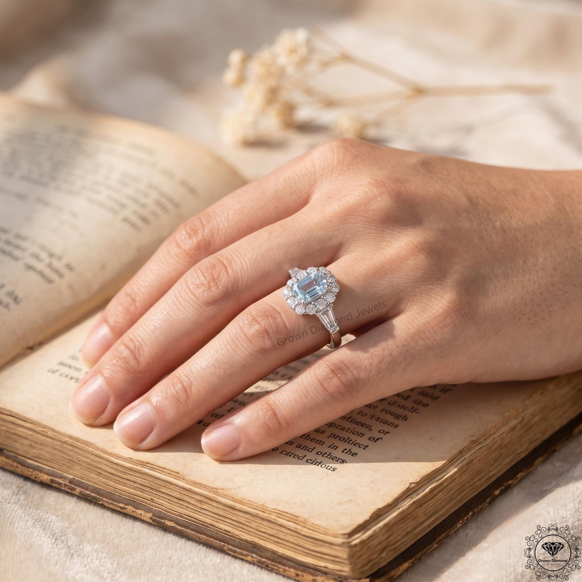 2Ct Intense Blue Radiant Lab Grown Diamond Engagement Ring