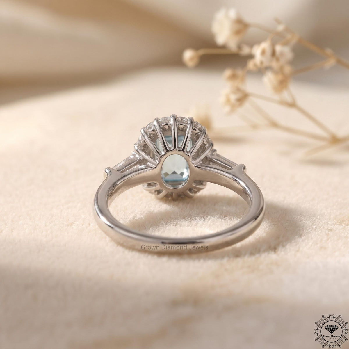 2Ct Intense Blue Radiant Lab Grown Diamond Engagement Ring