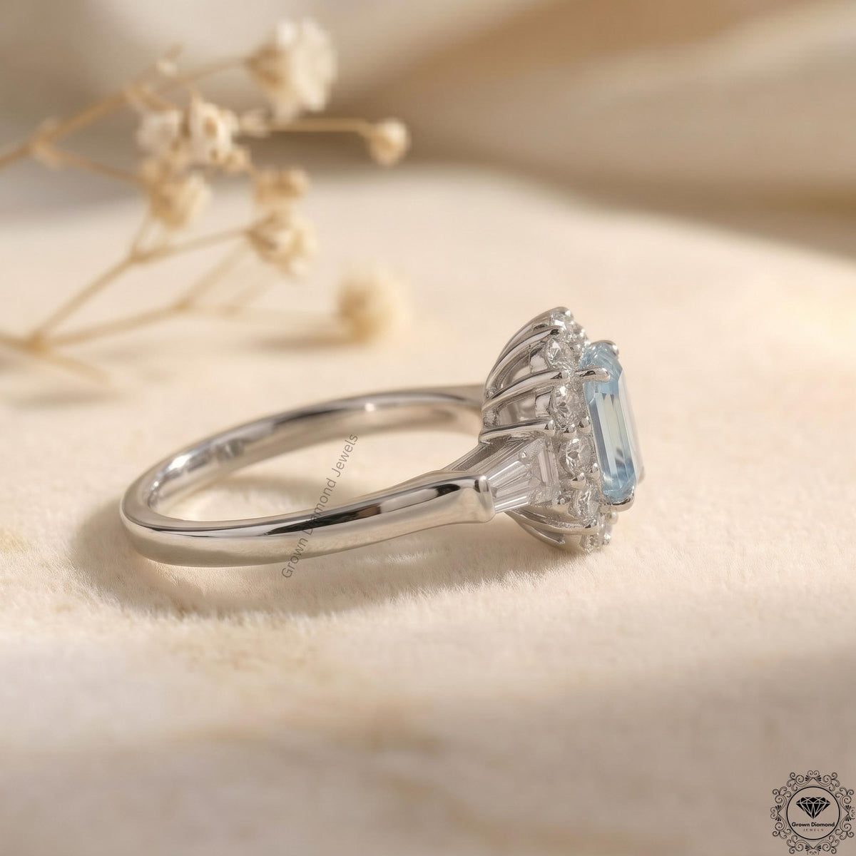 2Ct Intense Blue Radiant Lab Grown Diamond Engagement Ring