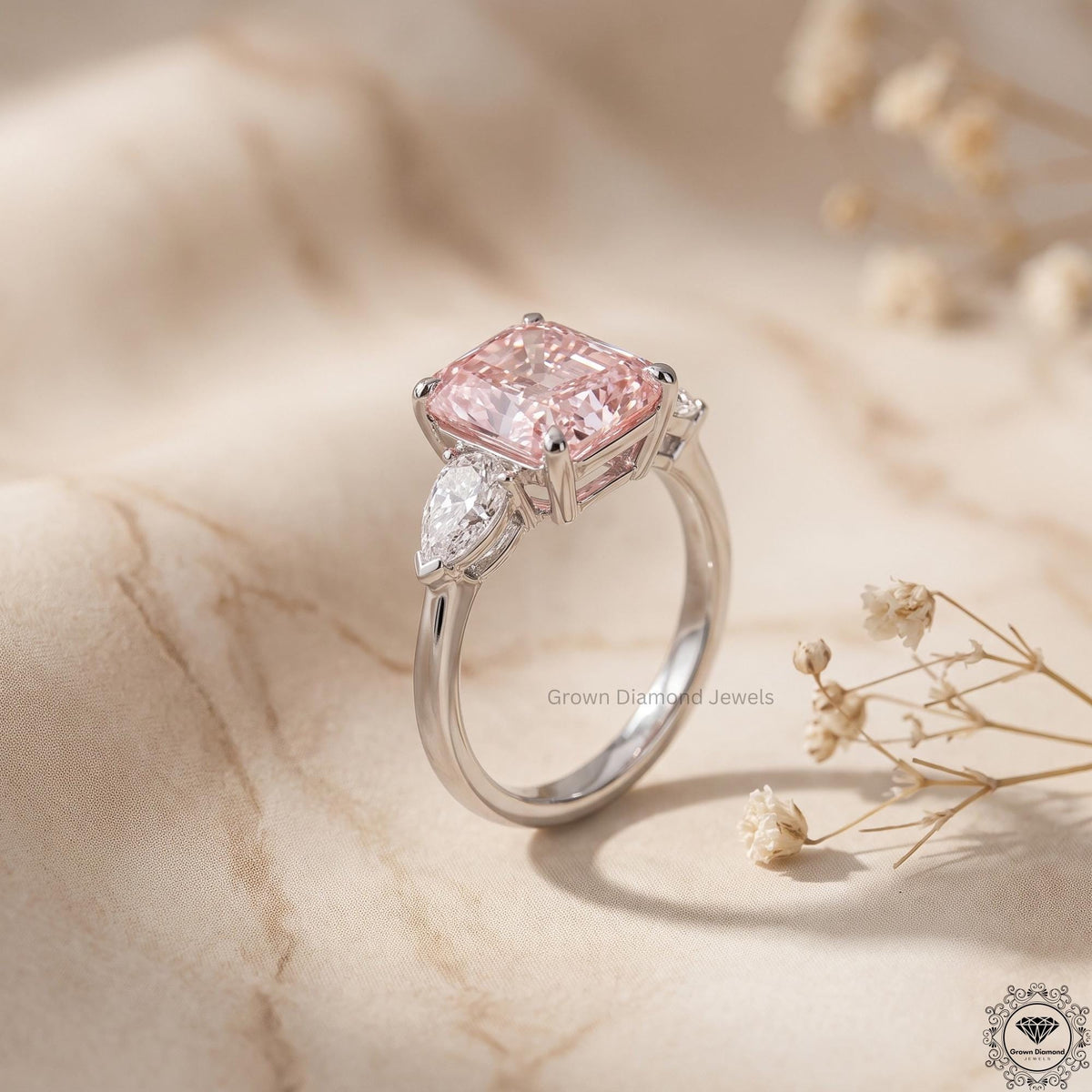 5 Carat Pink Lab Diamond 3 Stone Anniversary Ring Platinum