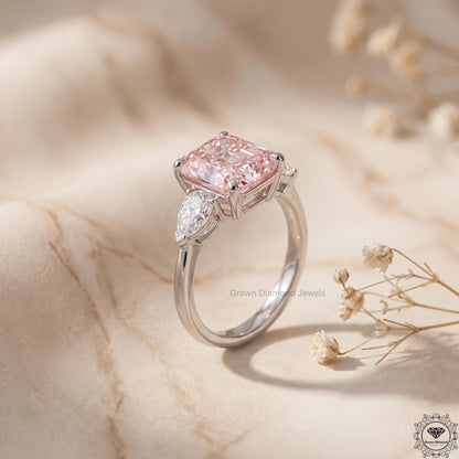 5 Carat Pink Lab Diamond 3 Stone Anniversary Ring Platinum