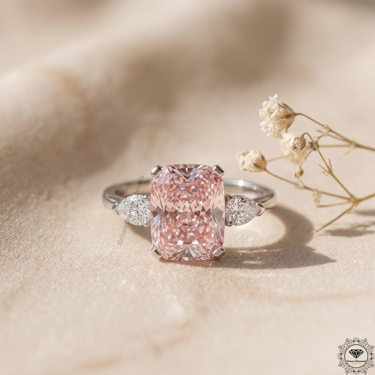 5 Carat Pink Lab Diamond 3 Stone Anniversary Ring Platinum