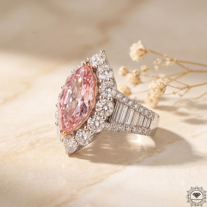 Intense Pink 4Tcw Marquise Lab Grown Diamond Halo Ring