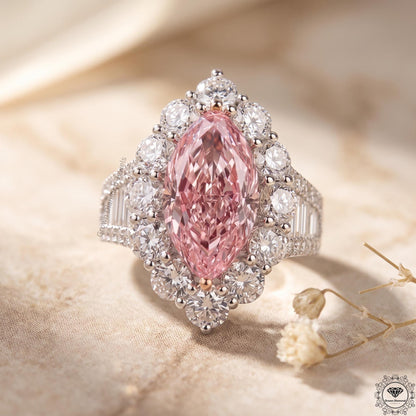 Intense Pink 4Tcw Marquise Lab Grown Diamond Halo Ring