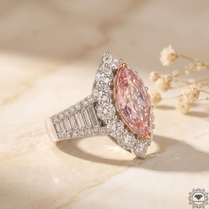 Intense Pink 4Tcw Marquise Lab Grown Diamond Halo Ring