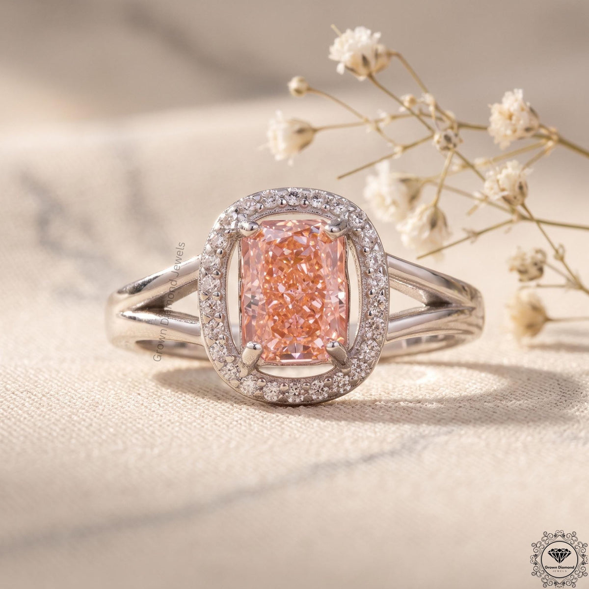 1.5 Ct Pink Lab Grown Diamond Cushion Cut Engagement Ring