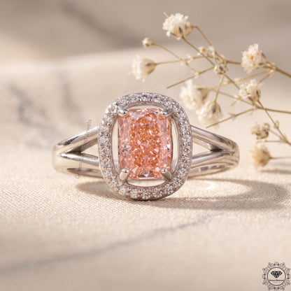 1.5 Ct Pink Lab Grown Diamond Cushion Cut Engagement Ring