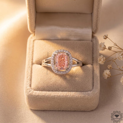 1.5 Ct Pink Lab Grown Diamond Cushion Cut Engagement Ring