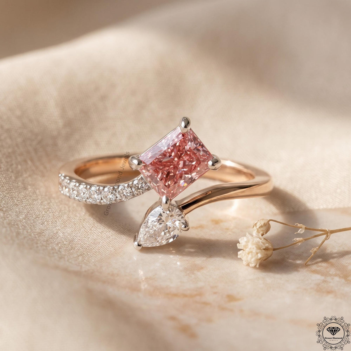 Toi Et Moi Pink Radiant & Pear Lab Grown Diamonds Two Stone Ring