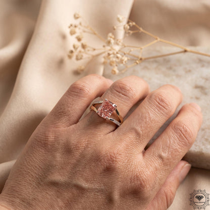 3CT Pink Radiant Lab Grown Diamond Ultimate Engagement Ring