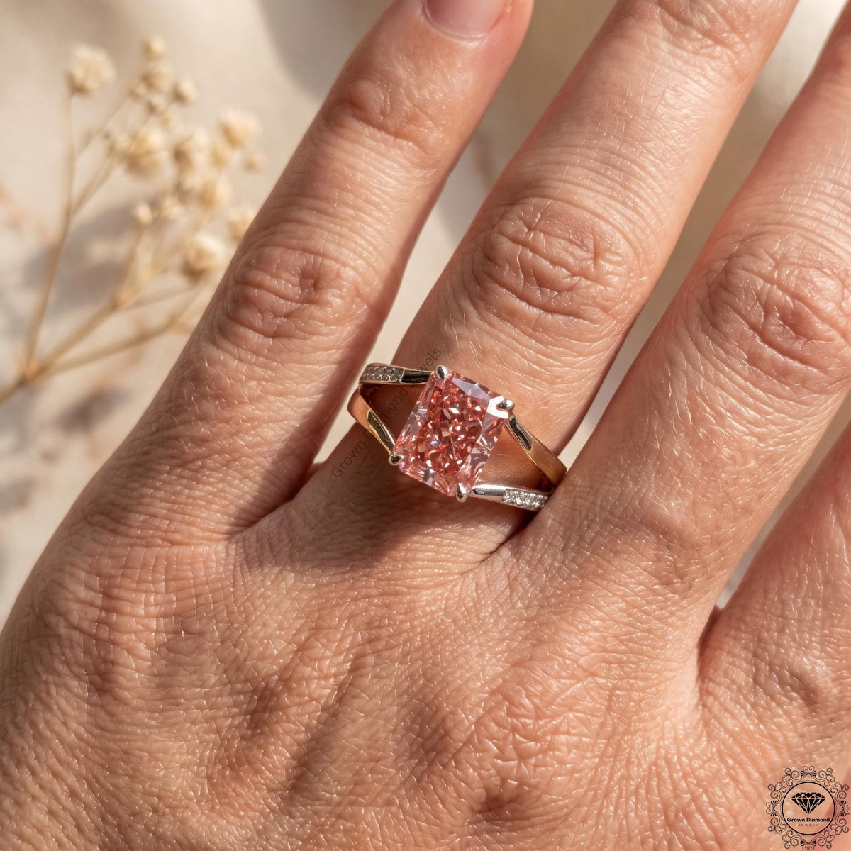 3CT Pink Radiant Lab Grown Diamond Ultimate Engagement Ring