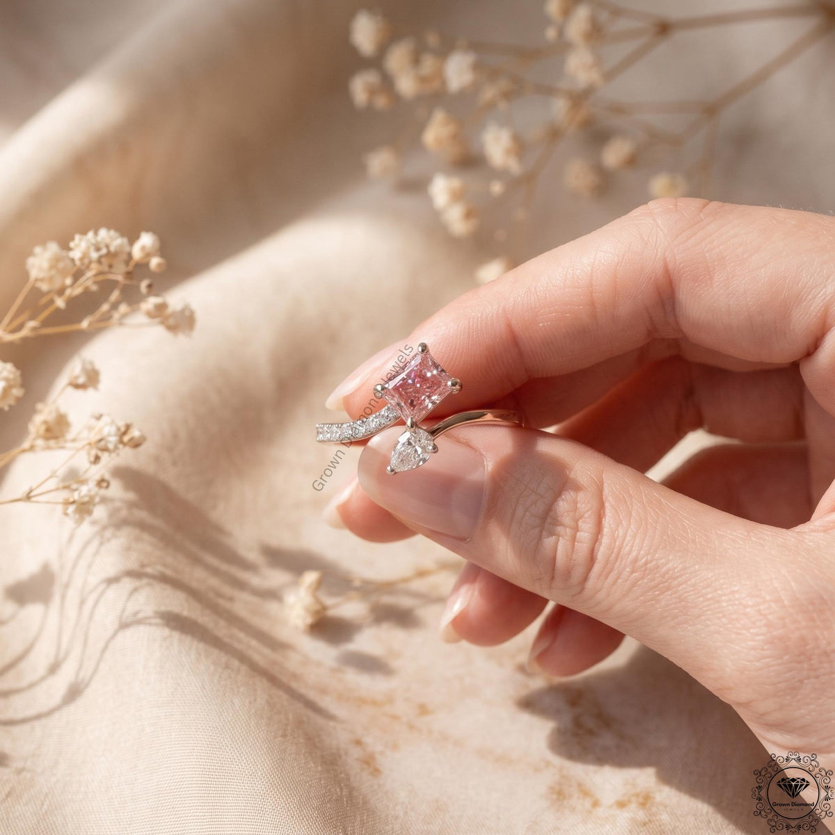 Toi Et Moi Pink Radiant & Pear Lab Grown Diamonds Two Stone Ring