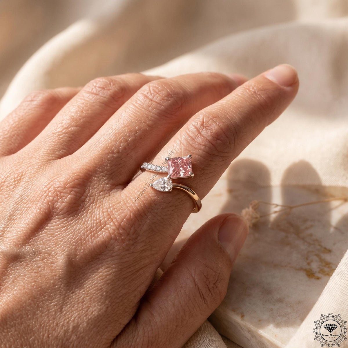 Toi Et Moi Pink Radiant & Pear Lab Grown Diamonds Two Stone Ring