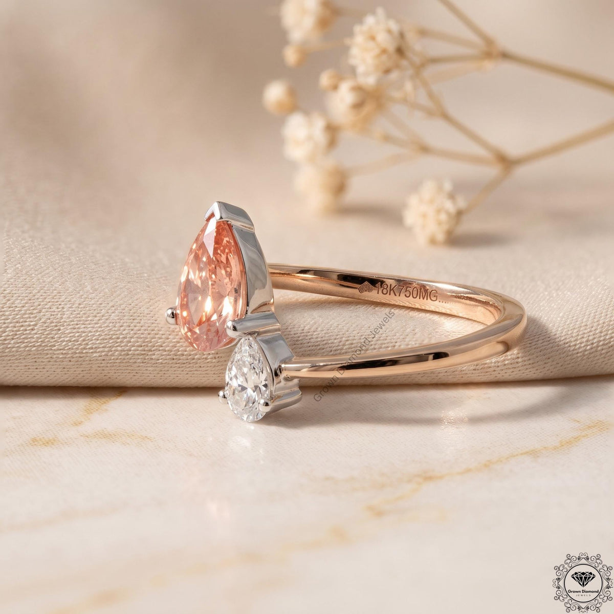 Pink & White Toi Et Moi Lab Grown Diamond Pear Cut Ring