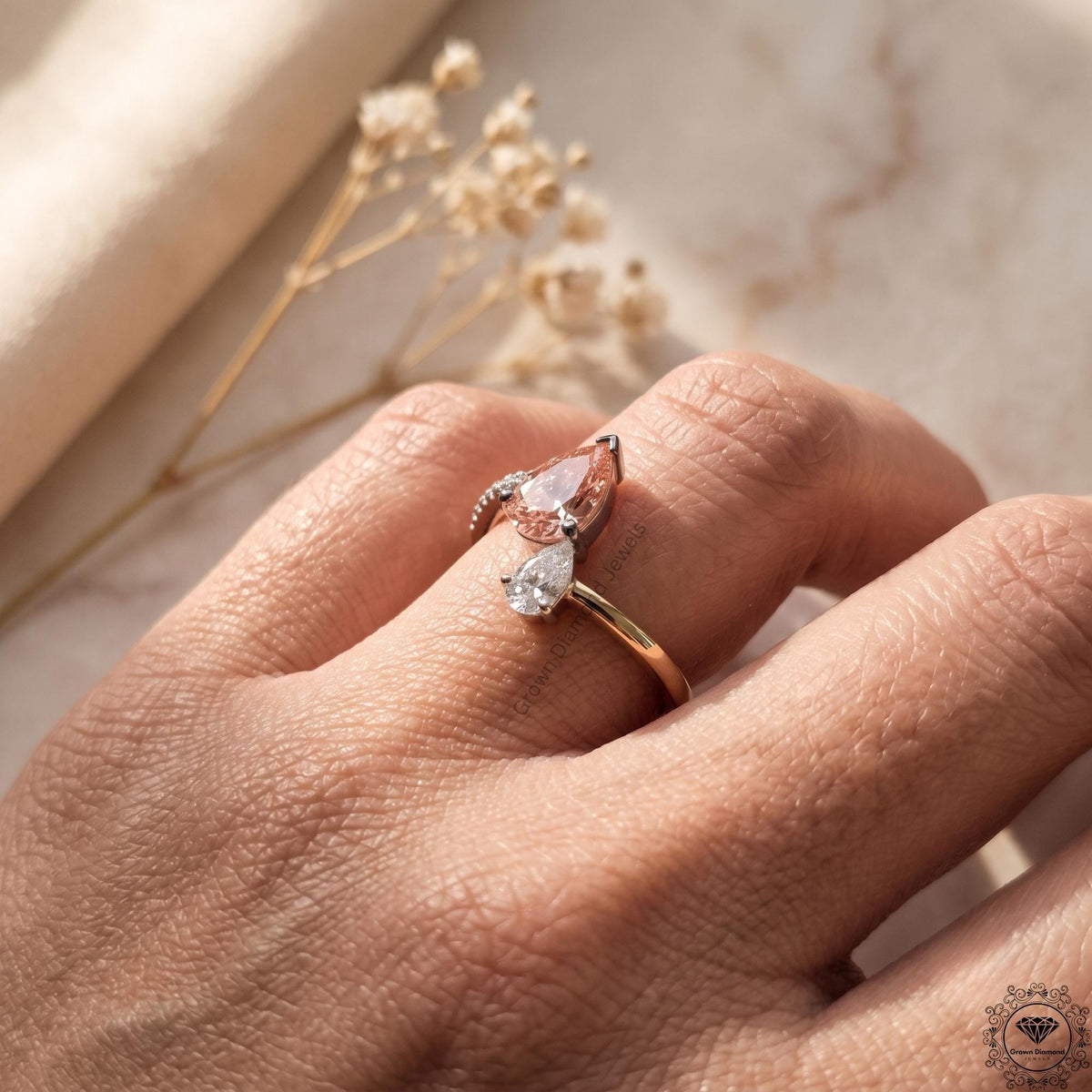Pink & White Toi Et Moi Lab Grown Diamond Pear Cut Ring