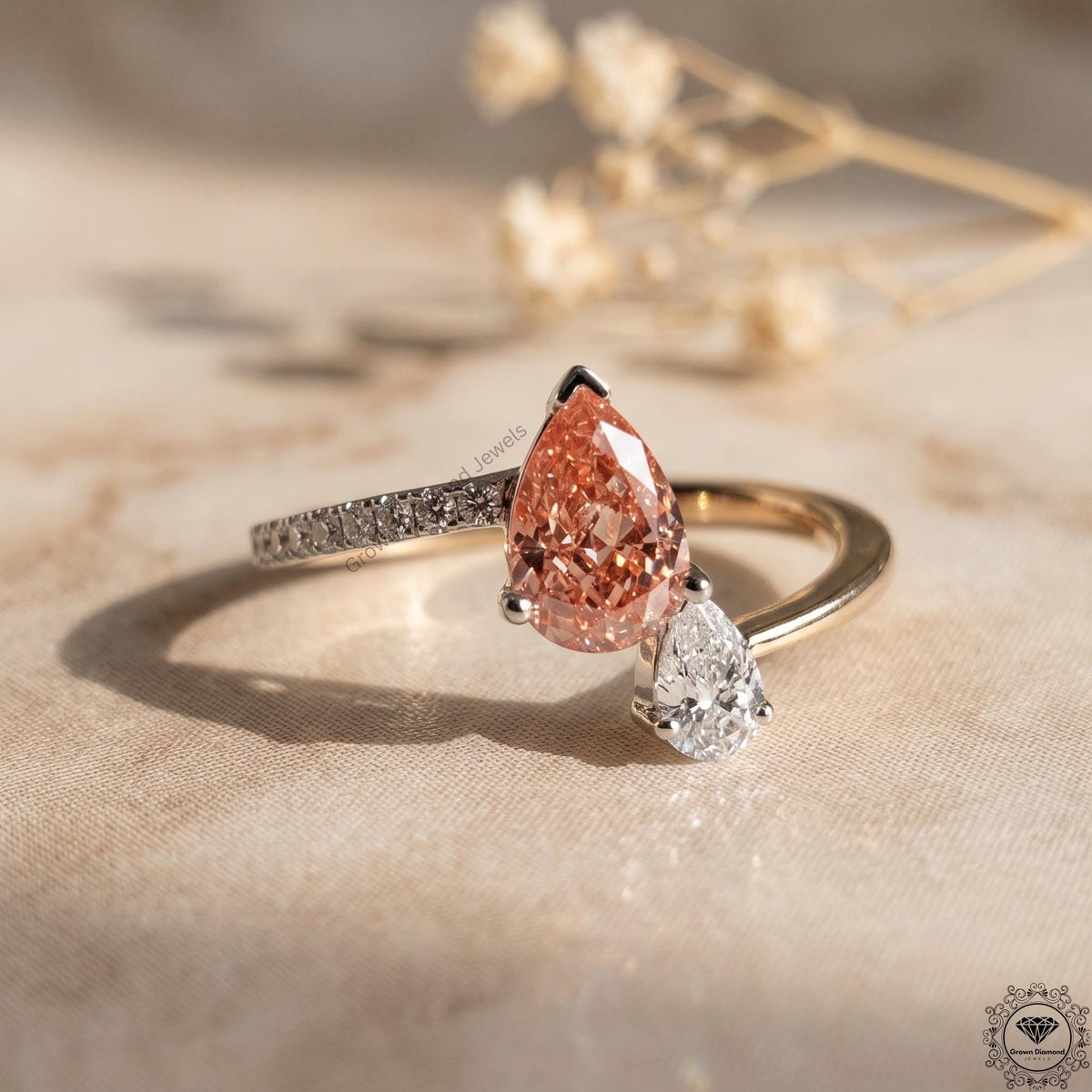 Pink & White Toi Et Moi Lab Grown Diamond Pear Cut Ring