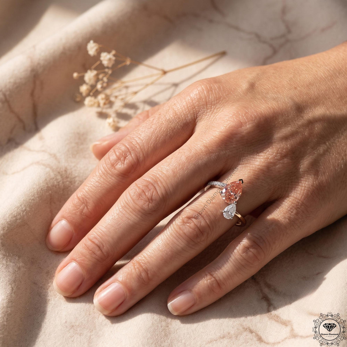 Pink & White Toi Et Moi Lab Grown Diamond Pear Cut Ring
