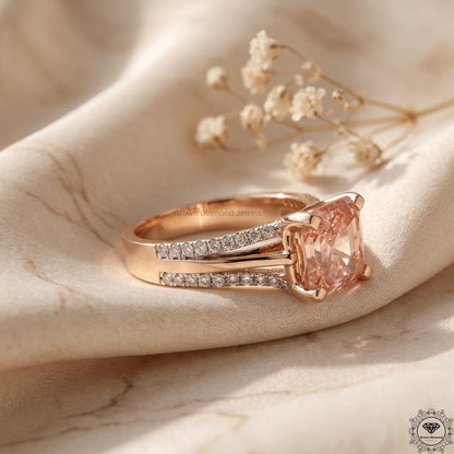 3CT Pink Lab Grown Diamond Asscher Cut Engagement Ring