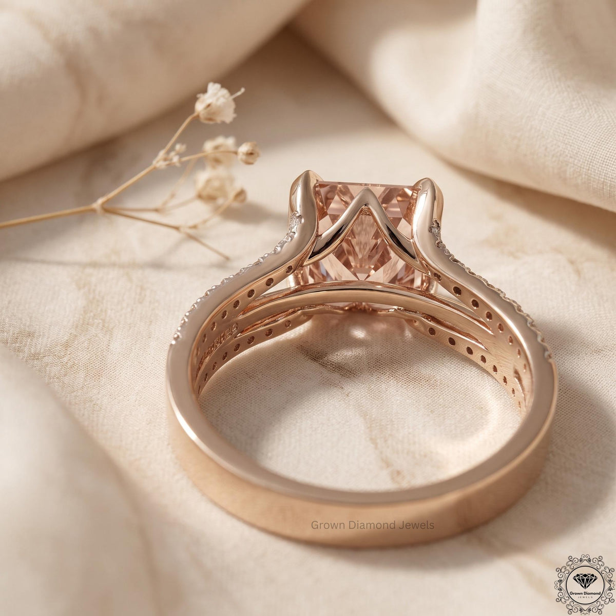 3CT Pink Lab Grown Diamond Asscher Cut Engagement Ring