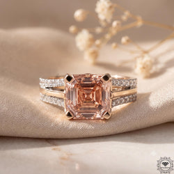 3CT Pink Lab Grown Diamond Asscher Cut Engagement Ring