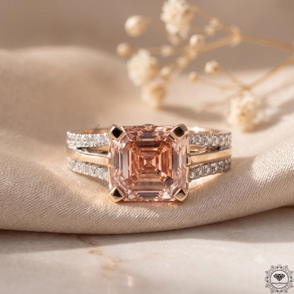 3CT Pink Lab Grown Diamond Asscher Cut Engagement Ring