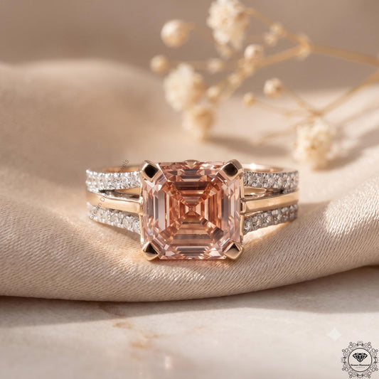 3CT Pink Lab Grown Diamond Asscher Cut Engagement Ring