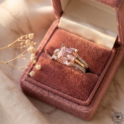 3CT Pink Lab Grown Diamond Asscher Cut Engagement Ring