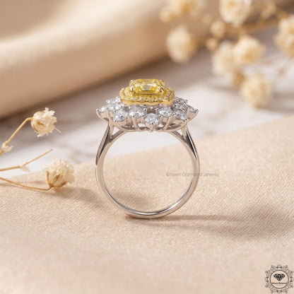 2.29ct Cushion Intense Yellow Lab Grown Diamond halo Ring