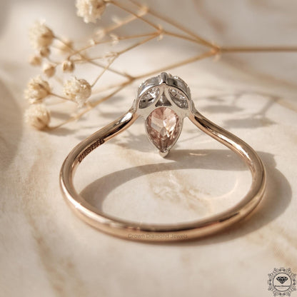 0.72 CT Pink Pear Lab Grown Diamond & Marquise Wedding Ring