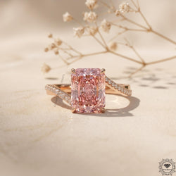 4ct Radiant Pink Lab Grown Diamond Engagement Ring 14K Gold