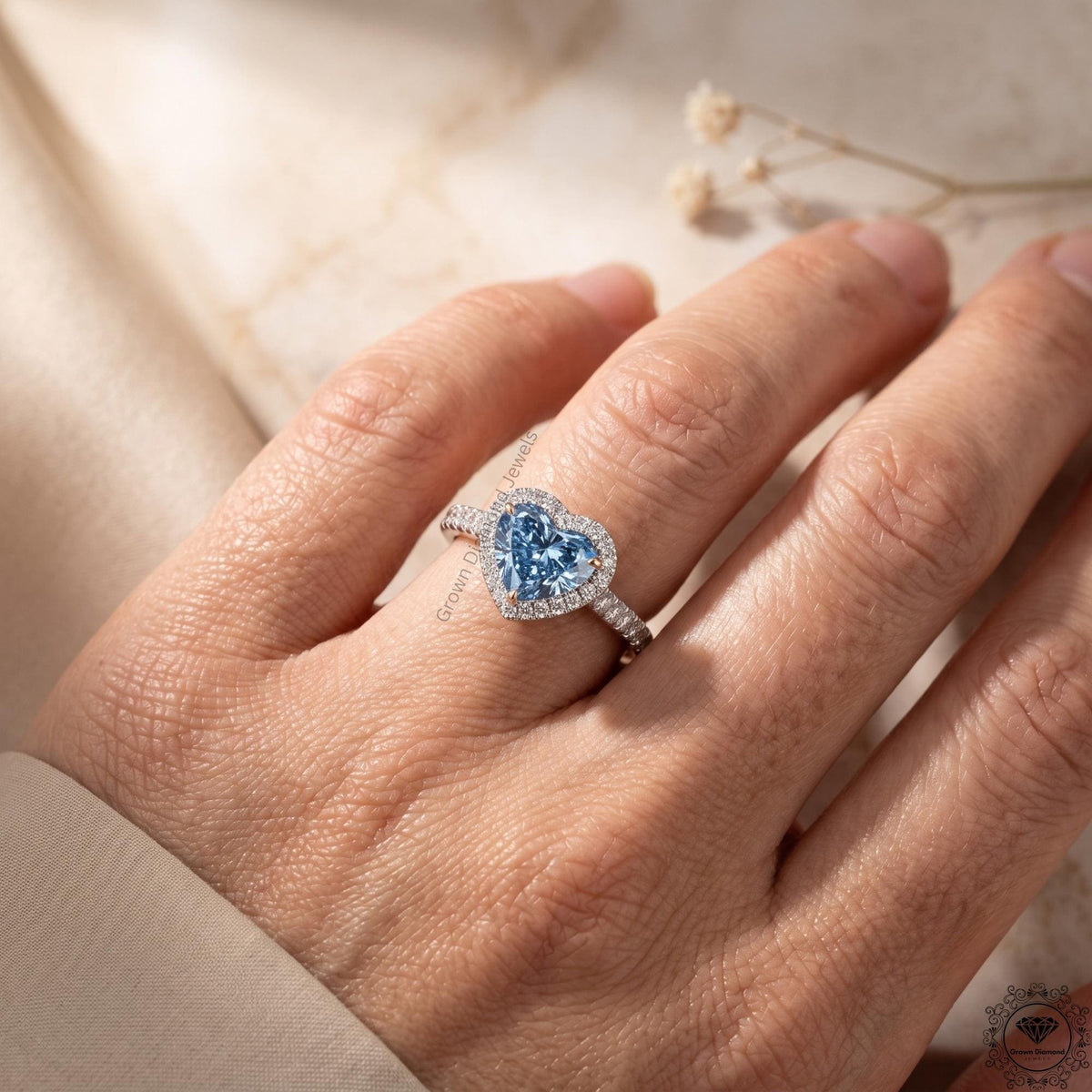 Fancy Blue Heart Cut Lab Grown Diamond Engagement Ring