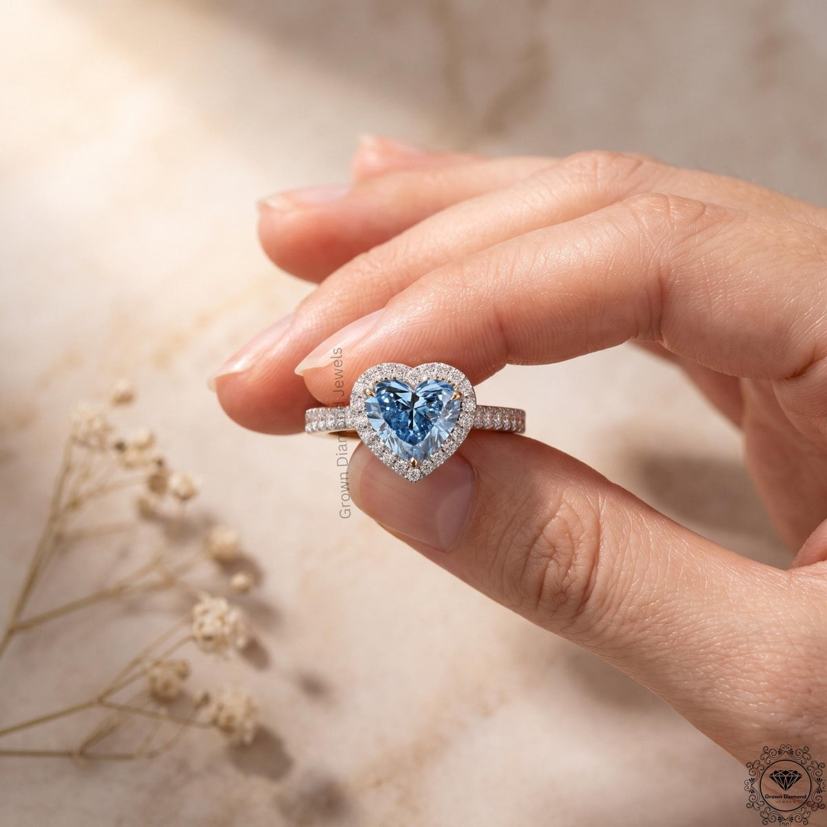 Fancy Blue Heart Cut Lab Grown Diamond Engagement Ring
