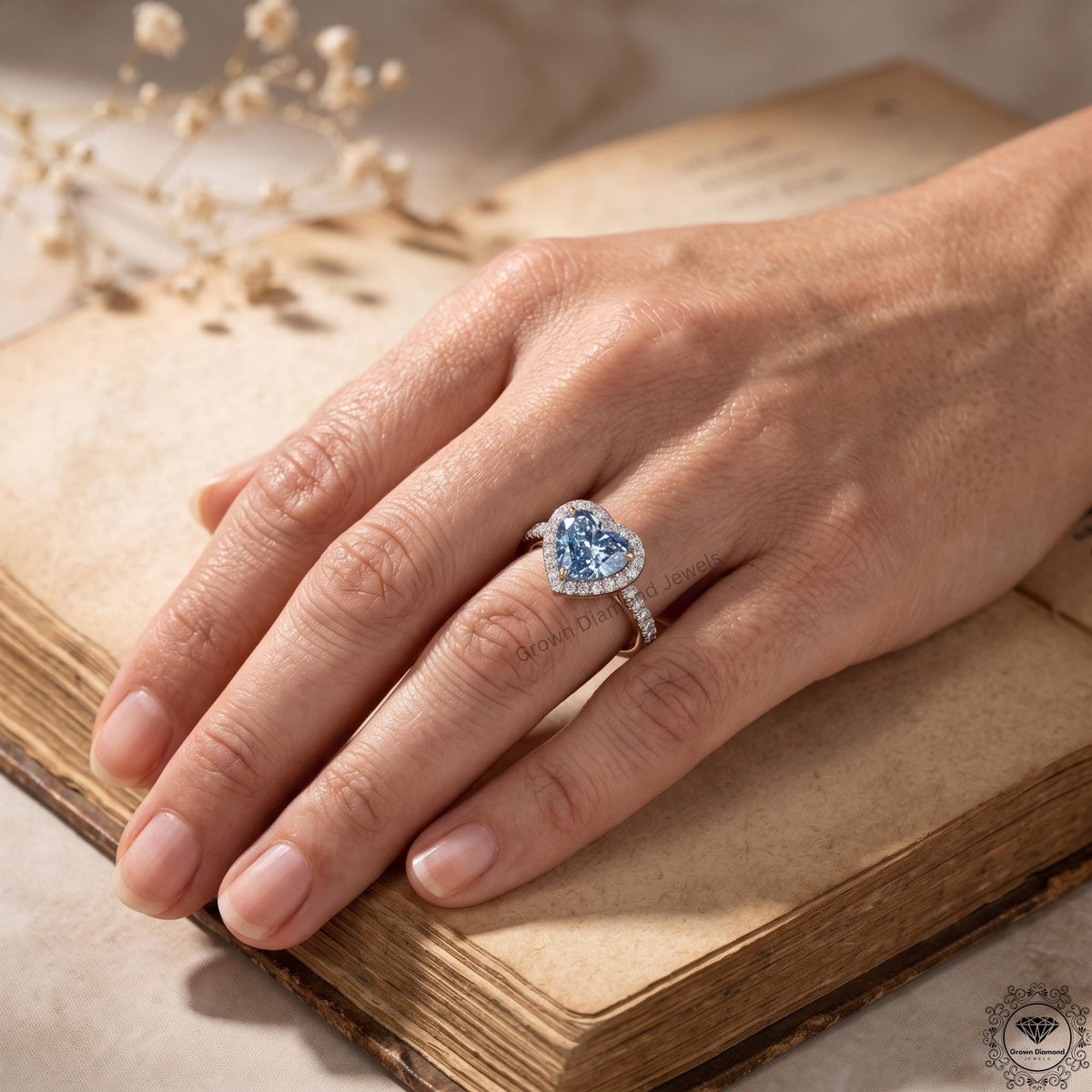 Fancy Blue Heart Cut Lab Grown Diamond Engagement Ring