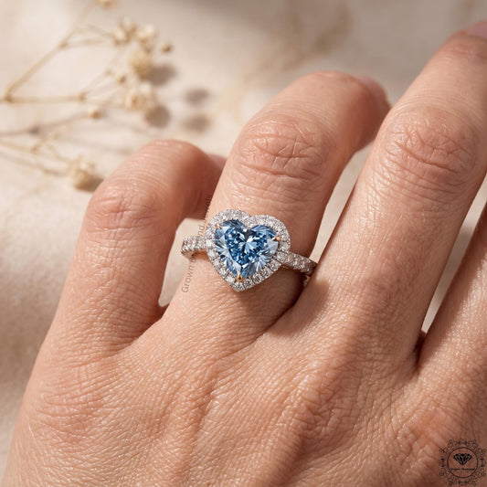 Fancy Blue Heart Cut Lab Grown Diamond Engagement Ring