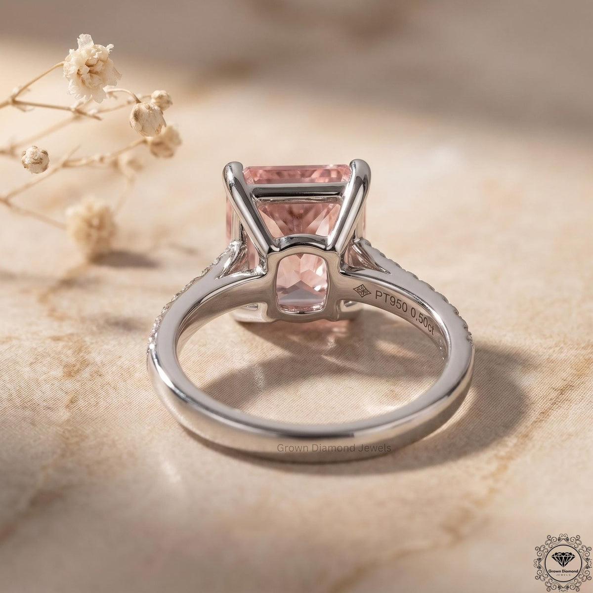 3 CT Pink Princess Lab Grown Diamond Halo Wedding Ring