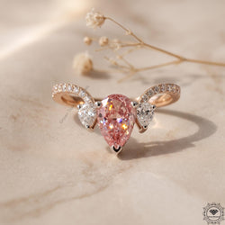 Pink Pear Lab Grown Diamond Three Stone Engagement Ring