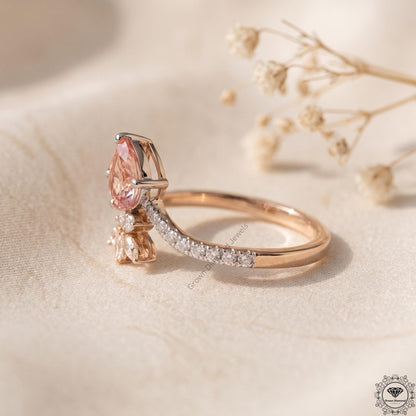 Pink Pear Lab Diamond Nature Inspired Leaf Engagement Ring