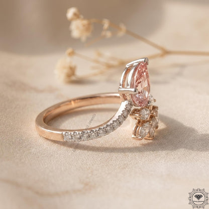 Pink Pear Lab Diamond Nature Inspired Leaf Engagement Ring