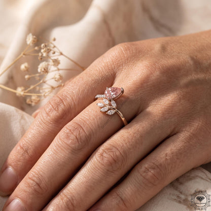 Pink Pear Lab Diamond Nature Inspired Leaf Engagement Ring