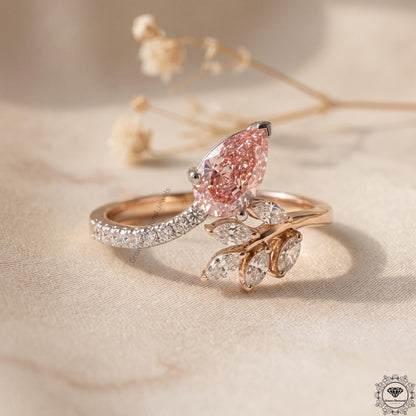 Pink Pear Lab Diamond Nature Inspired Leaf Engagement Ring