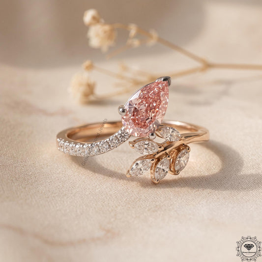 Pink Pear Lab Diamond Nature Inspired Leaf Engagement Ring