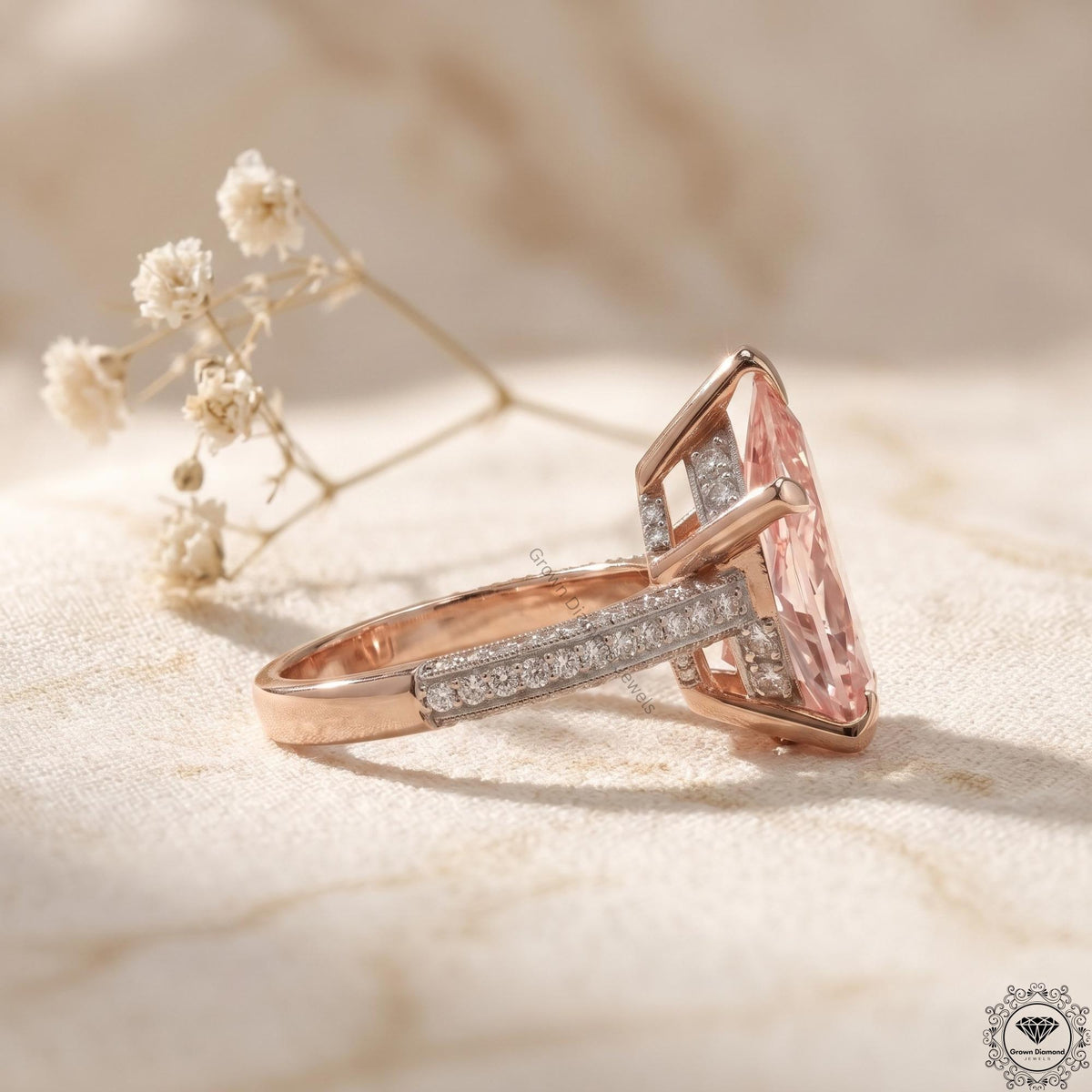 5 Ct Pink Lab Grown Pear Diamond Engagement Solitaire Ring