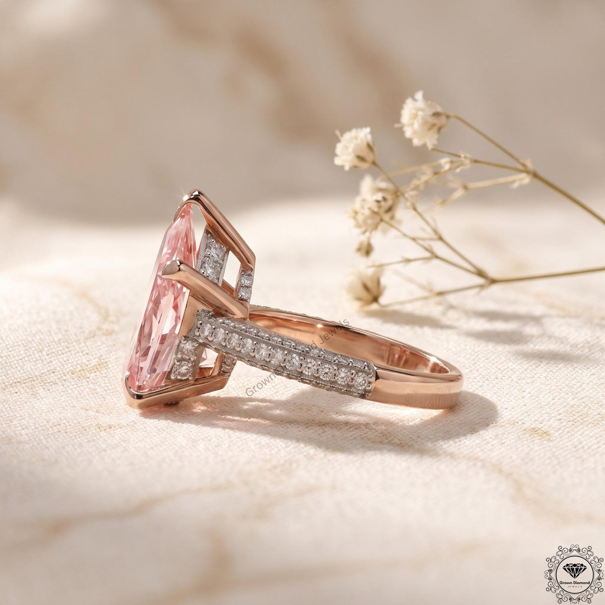 5 Ct Pink Lab Grown Pear Diamond Engagement Solitaire Ring