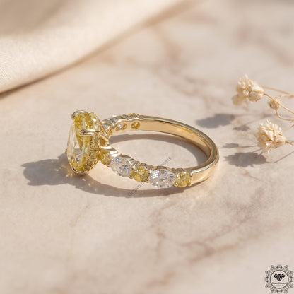 Intense Yellow Oval Lab Grown Diamond Hidden Halo Ring