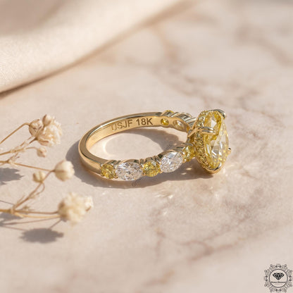 Intense Yellow Oval Lab Grown Diamond Hidden Halo Ring