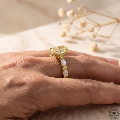Intense Yellow Oval Lab Grown Diamond Hidden Halo Ring