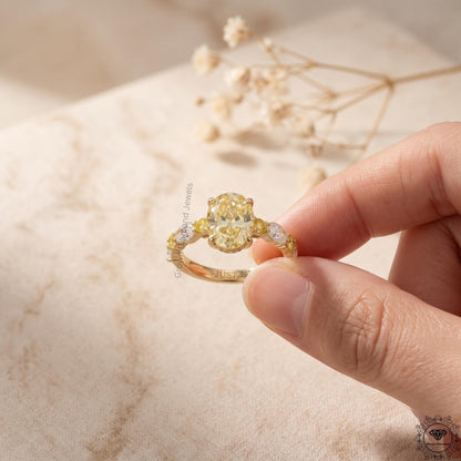 Intense Yellow Oval Lab Grown Diamond Hidden Halo Ring