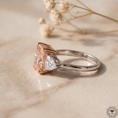 Radiant Cut Vivid Pink Lab Grown Diamond 3 Stone Wedding Ring